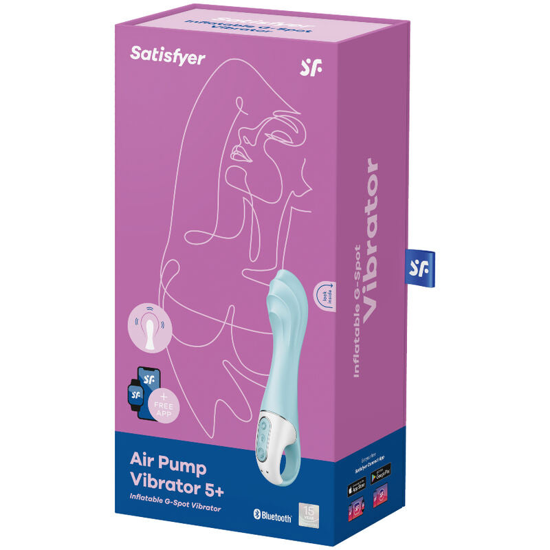 Close-up of the Satisfyer Vibrador Air Pump 5 Connect, an inflatable G-Spot vibrator with app control.