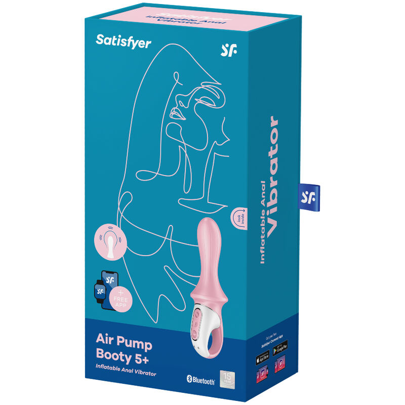 Close-up do Satisfyer Air Pump Booty 5 Connect Vibrador Anal Inflável Rosa, mostrando o design ergonómico e a textura de silicone suave.