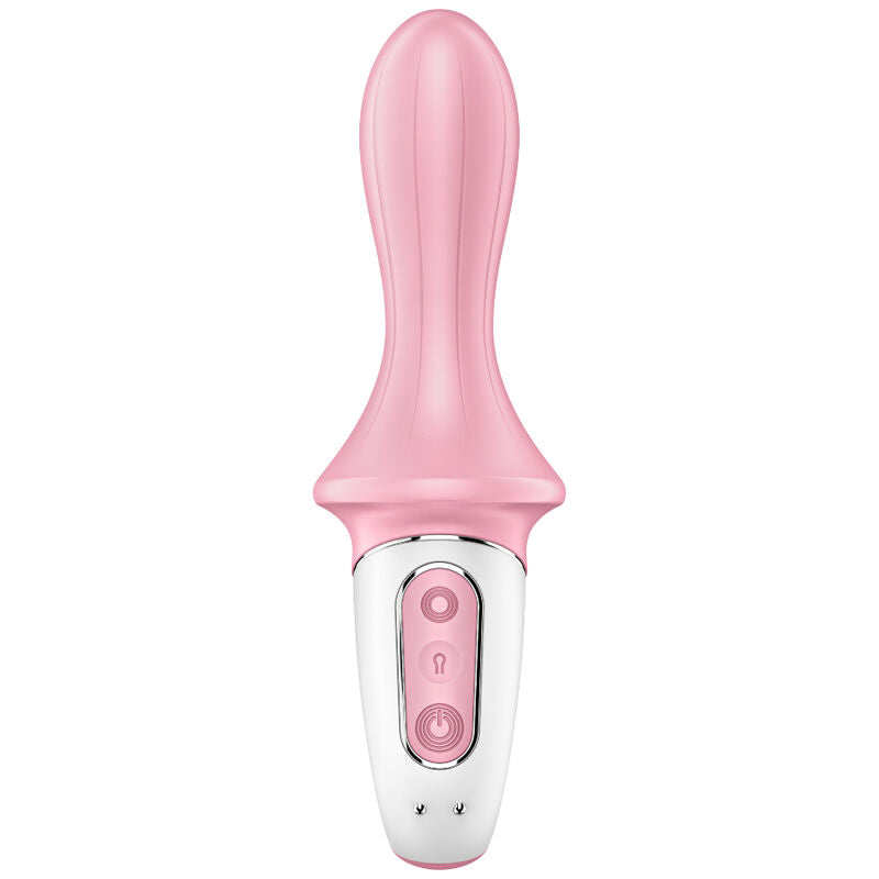 Close-up do Satisfyer Air Pump Booty 5 Connect Vibrador Anal Inflável Rosa, mostrando o design ergonómico e a textura de silicone suave.