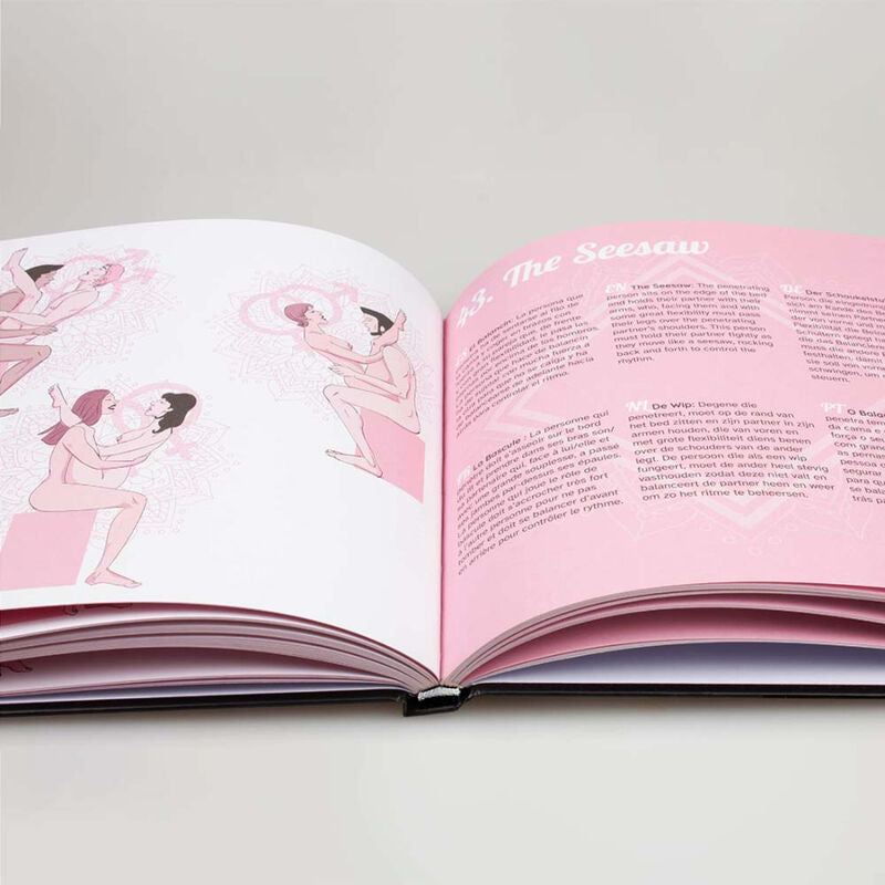Capa do livro SECRETPLAY Livro de Posições Sexuais Kamasutra Multi-idiomas, mostrando ilustrações de posições e títulos.