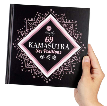 Capa do livro SECRETPLAY Livro de Posições Sexuais Kamasutra Multi-idiomas, mostrando ilustrações de posições e títulos.