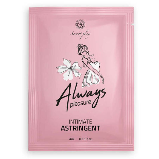 Embalagem do SECRETPLAY Adstringente Íntimo Sempre Virgem Dose Única 4ML, destacando o design discreto e a informação do produto.