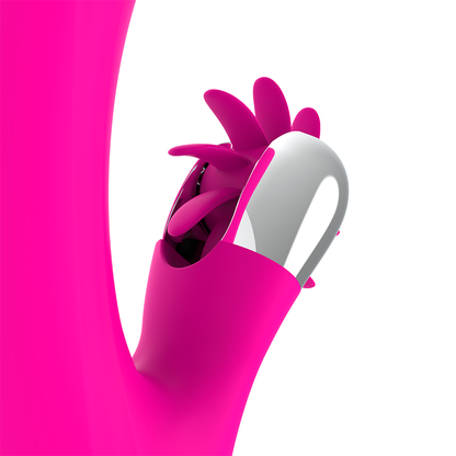 Close-up do Vibrador DIVERSIA Ondas do Coelho 24 CM, destacando o design ergonómico e o estimulador clitoriano.