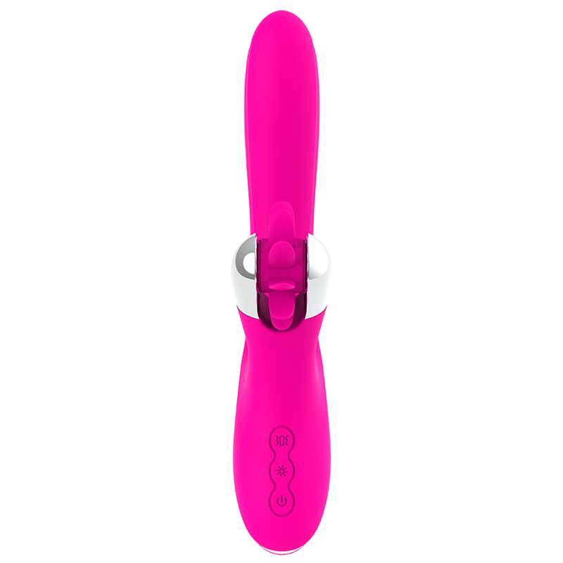 Close-up do Vibrador DIVERSIA Ondas do Coelho 24 CM, destacando o design ergonómico e o estimulador clitoriano.