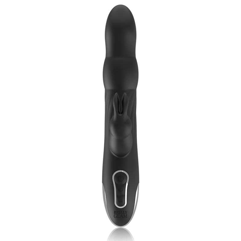 Close-up do Vibrador e Rotador BRILLY GLAM Moebius Coelho, mostrando a sua forma ergonómica e detalhes de silicone macio para estimulação do ponto G e clitóris.