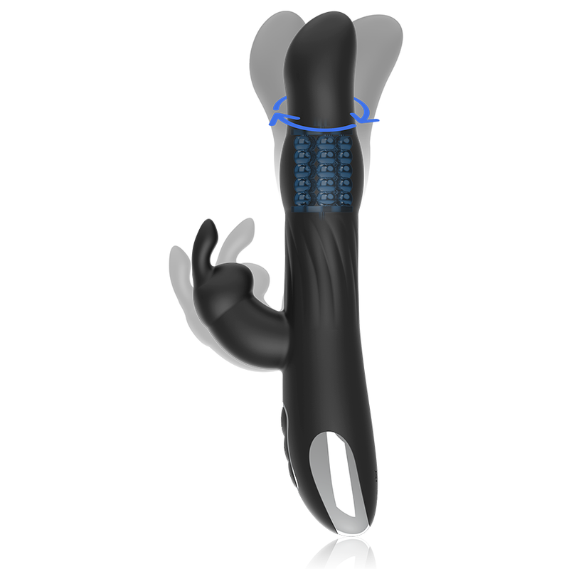 Close-up do Vibrador e Rotador BRILLY GLAM Moebius Coelho, mostrando a sua forma ergonómica e detalhes de silicone macio para estimulação do ponto G e clitóris.