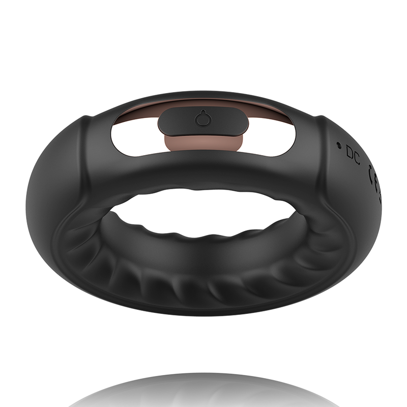 Anel Vibrador ANBIGUO Adriano em silicone preto, com detalhes vibratórios e design ergonómico.