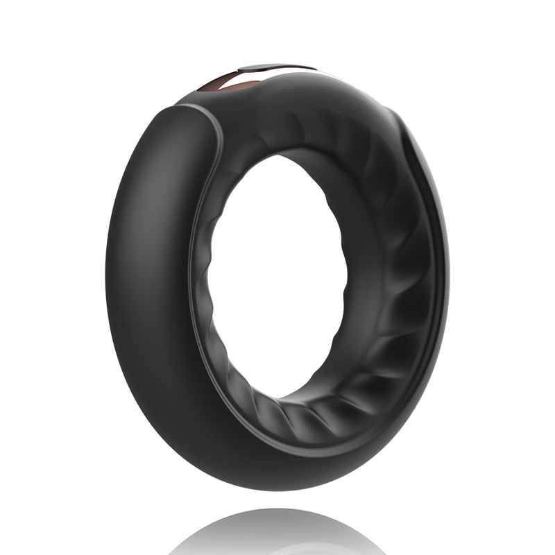 Anel Vibrador ANBIGUO Adriano em silicone preto, com detalhes vibratórios e design ergonómico.