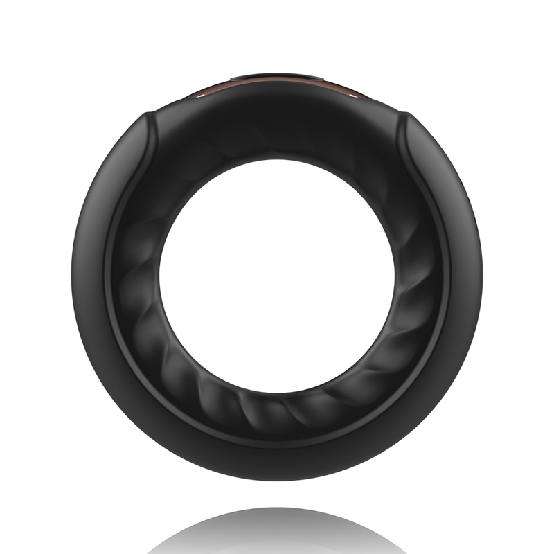 Anel Vibrador ANBIGUO Adriano em silicone preto, com detalhes vibratórios e design ergonómico.