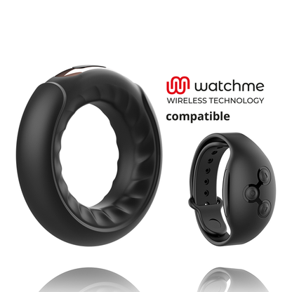 Anel Vibrador ANBIGUO Adriano em silicone preto, com detalhes vibratórios e design ergonómico.