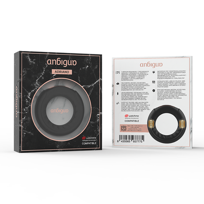 Anel Vibrador ANBIGUO Adriano em silicone preto, com detalhes vibratórios e design ergonómico.