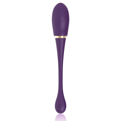 Close-up do vibrador duplo TREASURE Merlin com controle remoto, mostrando seu design ergonômico e silicone macio.