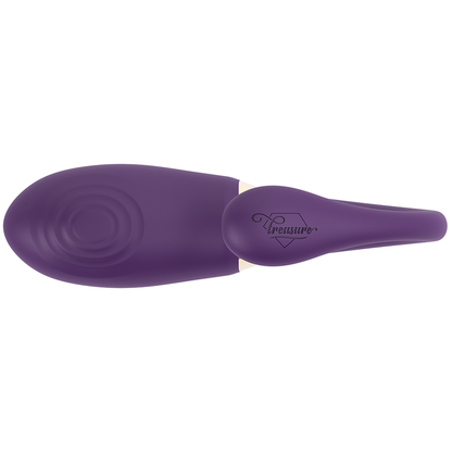 Close-up do vibrador duplo TREASURE Merlin com controle remoto, mostrando seu design ergonômico e silicone macio.