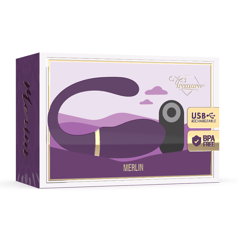 Close-up do vibrador duplo TREASURE Merlin com controle remoto, mostrando seu design ergonômico e silicone macio.