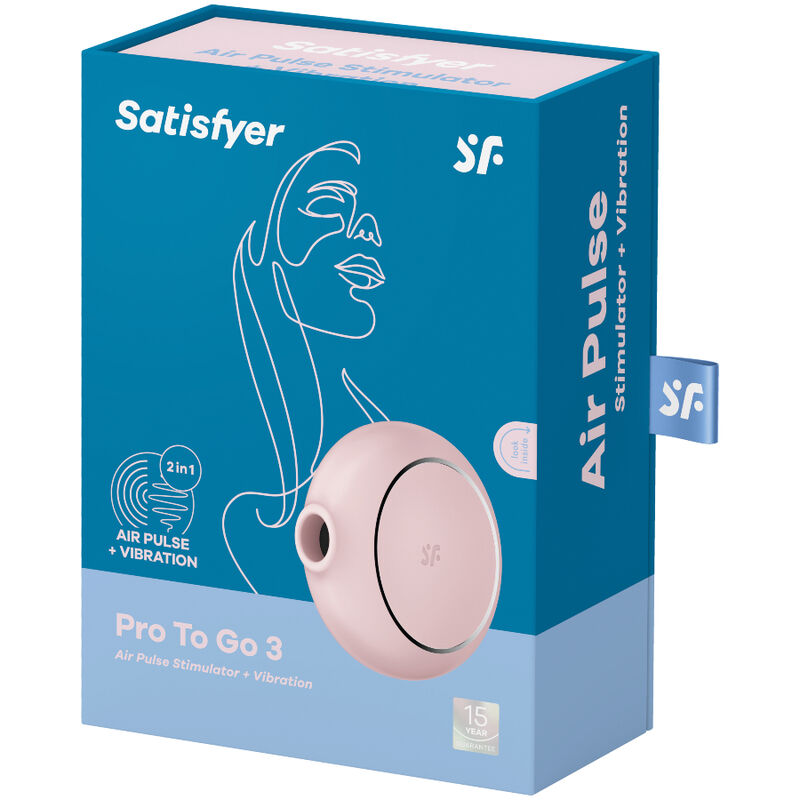 Satisfyer Pro To Go 3 estimulador vibrador de pulso de ar duplo, em fundo neutro.