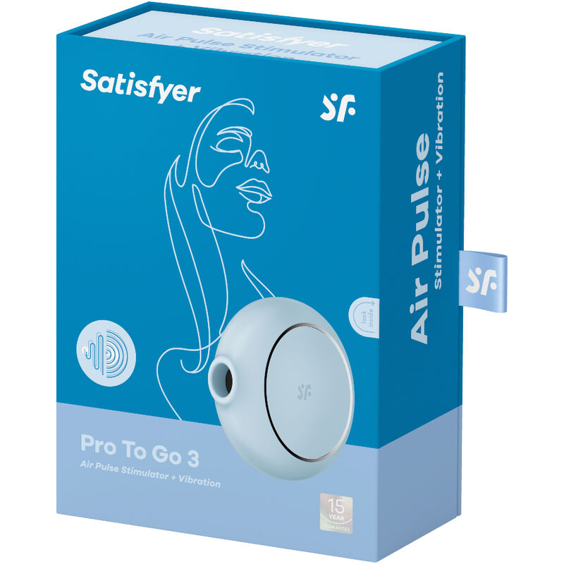 Satisfyer Pro To Go 3 estimulador vibrador de pulso de ar duplo, em fundo neutro.