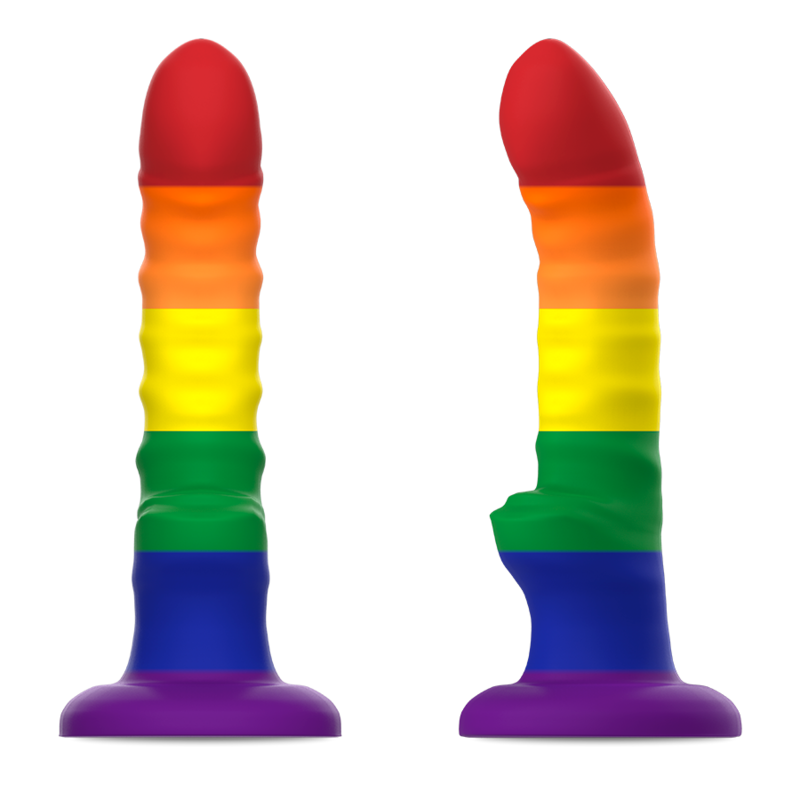 Close-up do Dildo MYTHOLOGY Orgulho Colby 17cm, destacando seu design único e cor vibrante.