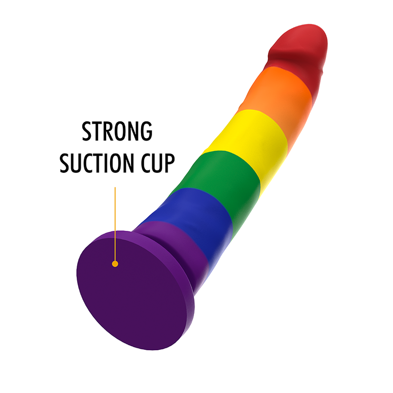 Close-up do Dildo MYTHOLOGY Devon Pride M, mostrando o design único e a base de sucção.