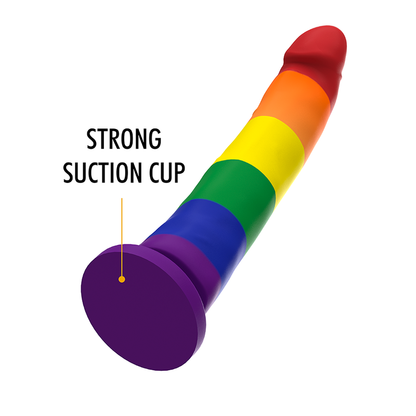 Close-up do Dildo MYTHOLOGY Devon Pride M, mostrando o design único e a base de sucção.