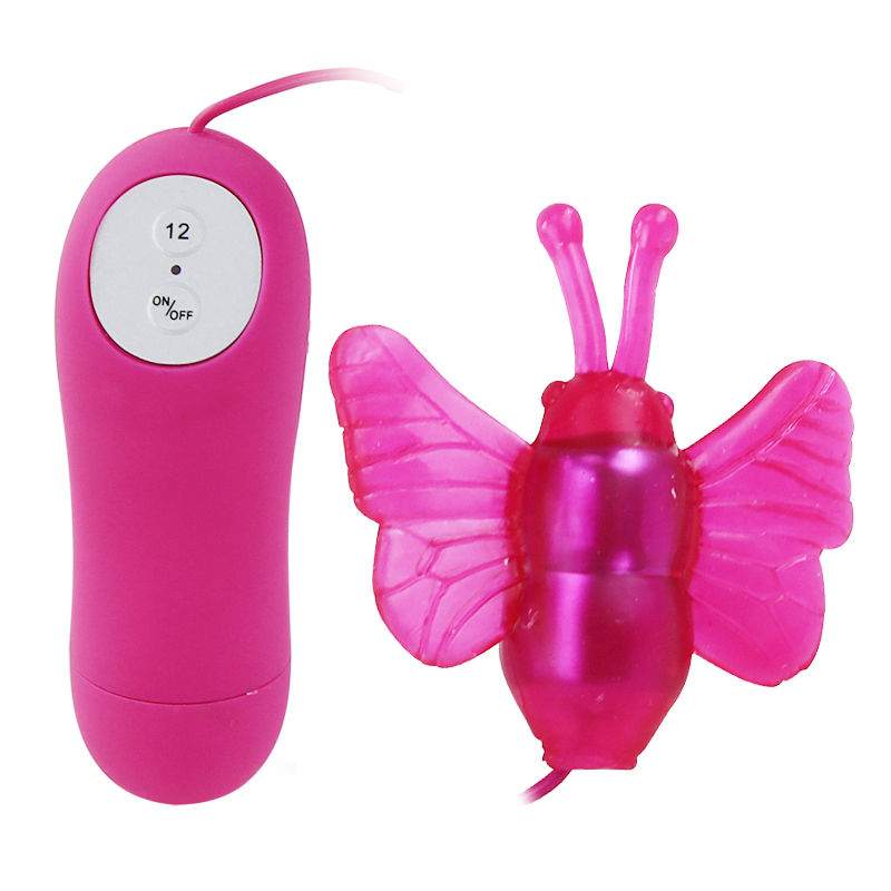 Vibrador estimulador borboleta PRETTY LOVE em silicone, cor lilás, com 12 modos de vibração e controlo com fio.