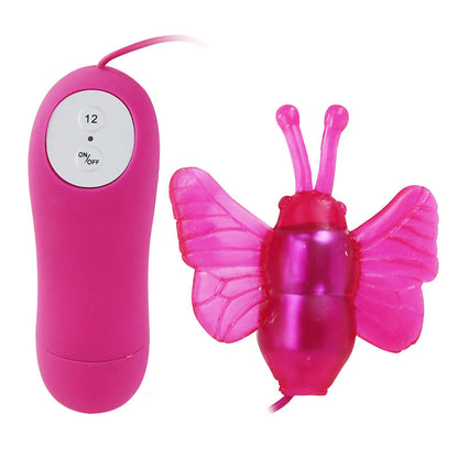 Vibrador estimulador borboleta PRETTY LOVE em silicone, cor lilás, com 12 modos de vibração e controlo com fio.