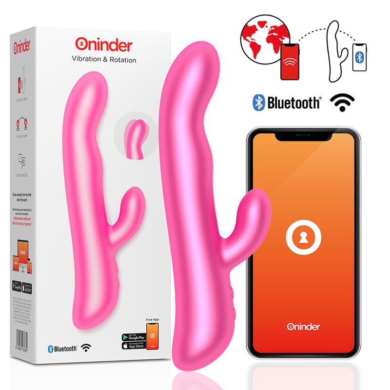 Vibrador Coelho ONINDER Oslo Pink com rotação, estimulação dupla e controlo via aplicação.