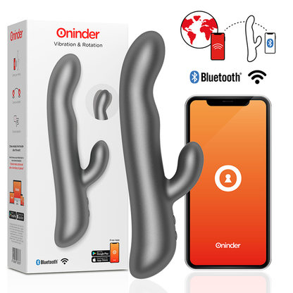 Vibrador Coelho ONINDER Oslo Pink com rotação, estimulação dupla e controlo via aplicação.
