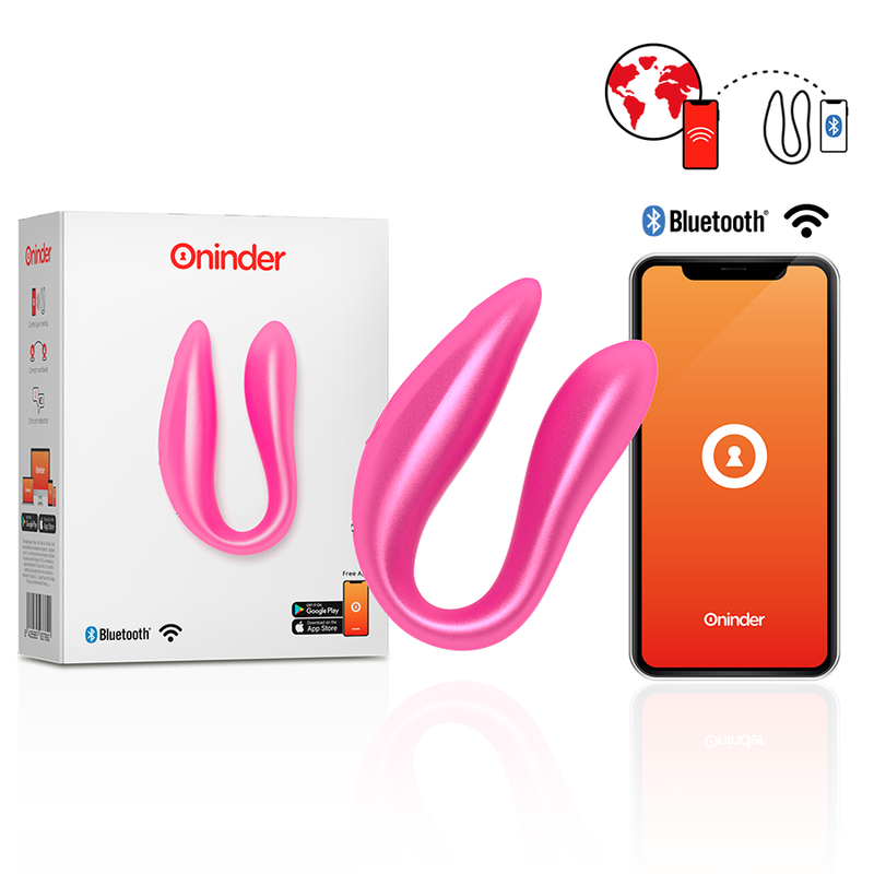 ONINDER Vibrador de Casais Lisboa, mostrando design ergonómico e detalhes de silicone macio.