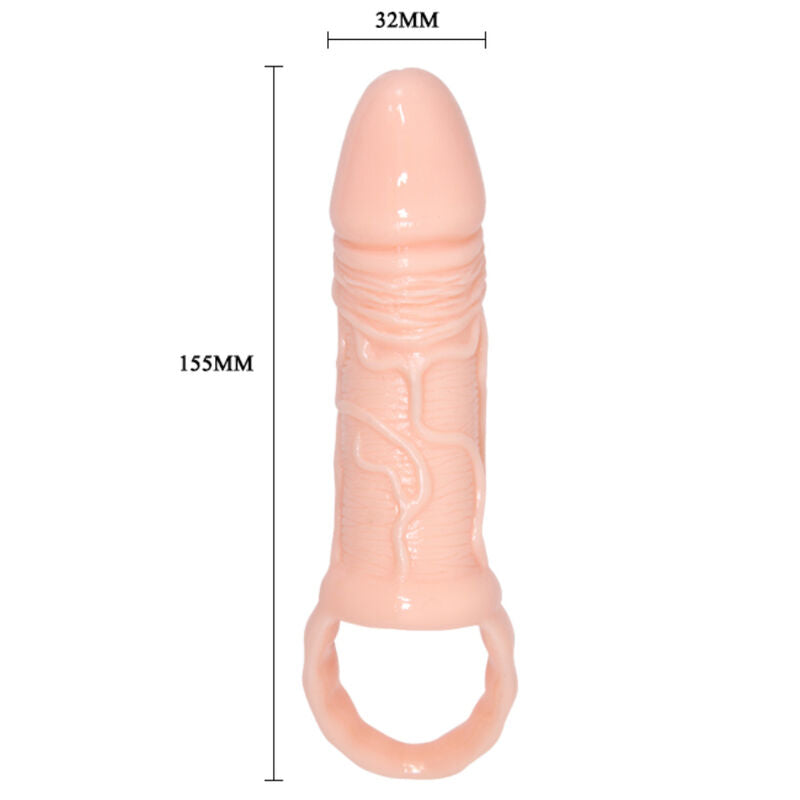 Close-up of the PRETTY LOVE Bainha de Pénis Breyden com Contenção Testicular, highlighting its natural color and textured design.