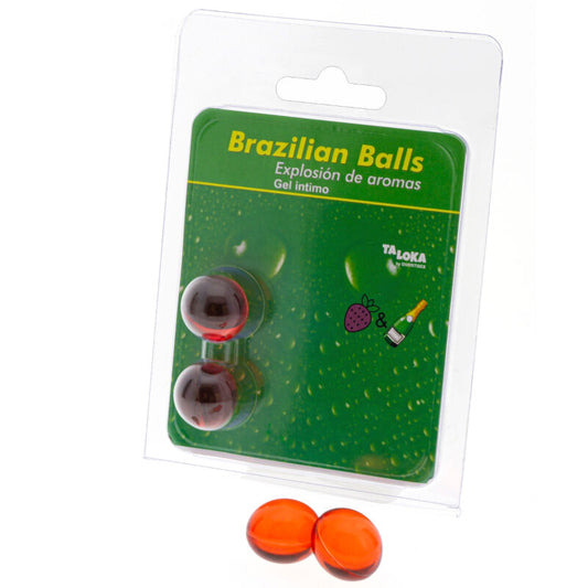 TALOKA 2 Bolas Brasileiras Gel Íntimo Sabor Morango e Champanhe para prazer sensorial.