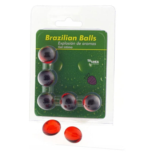 TALOKA 5 Bolas Brasileiras Gel Íntimo Sabor Morango, ideal para massagens e prazer sensorial.