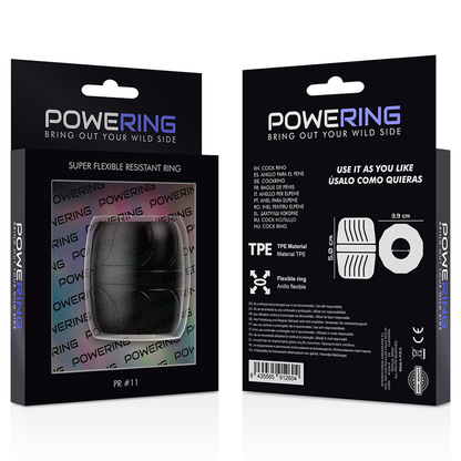 Detalhe do Anel Peniano POWERING TPE 5 cm Preto, mostrando sua flexibilidade e design ergonómico.