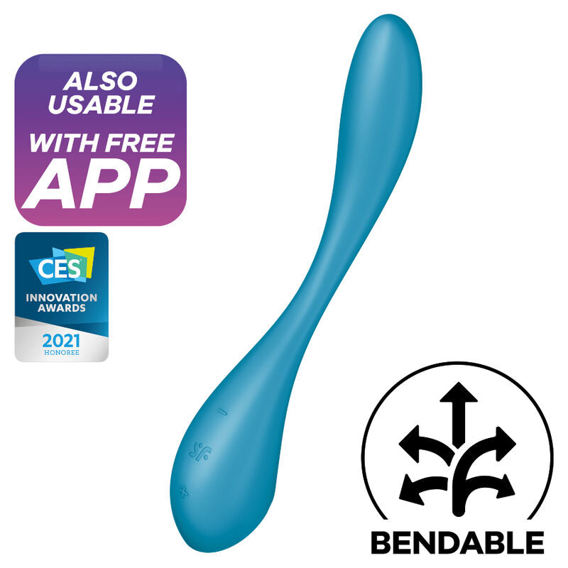 Satisfyer Multi Vibrador G-Spot Flex 5 Azul, mostrando design flexível e controlo via app.