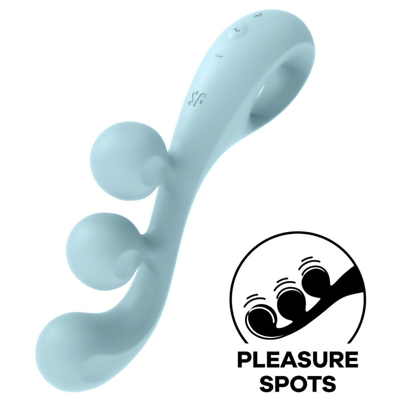 Close-up of the Satisfyer Multivibrador Tri Ball 2 Azul, highlighting its flexible design and three stimulation balls.