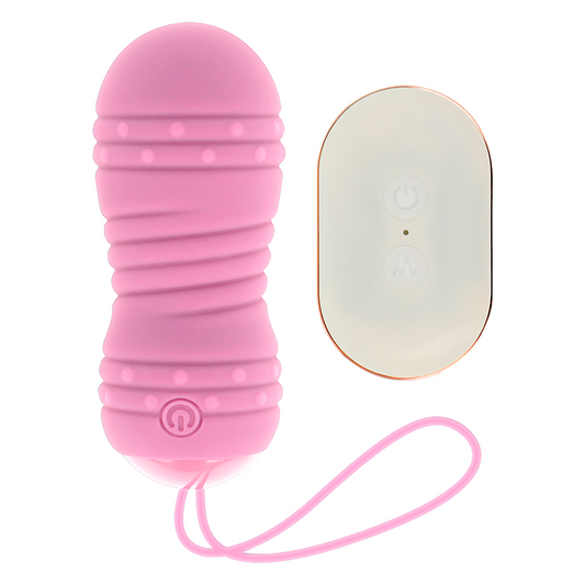 Close-up of the OHMAMA Ovo Vibratório com Controle Remoto Rosa, showing its smooth silicone texture and compact design.