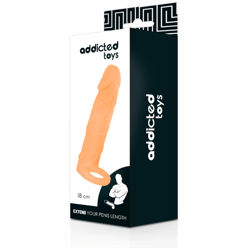 Close-up da capa extensor peniano ADDICTED TOYS realista, mostrando sua textura e design.