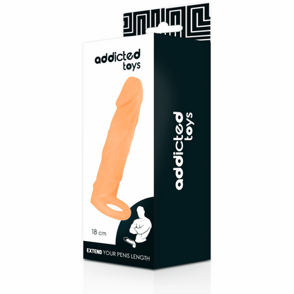 Close-up da capa extensor peniano ADDICTED TOYS realista, mostrando sua textura e design.