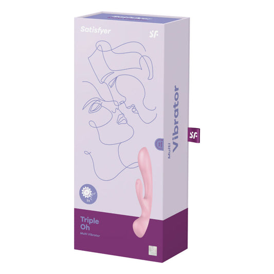 Satisfyer Vibrador Híbrido Triple Oh Rosa com 3 motores e design versátil para prazer duplo.