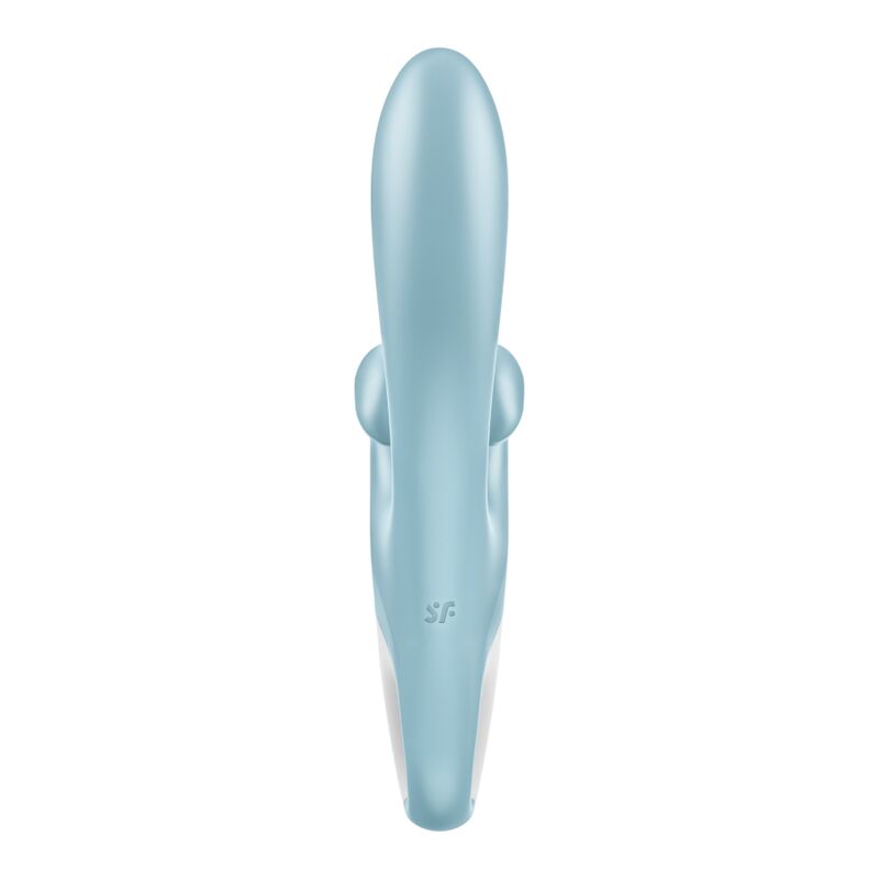 Close-up do Vibrador Coelho Satisfyer Touch Me Azul, destacando o design ergonómico e o estimulador clitoriano.