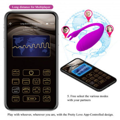 Vibrador Pretty Love Catalina violeta controlado por aplicação para prazer individual ou a dois.
