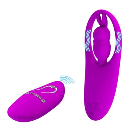 Close-up do PRETTY LOVE Vibrador Rabbit Clitoriano com Controlo Remoto Lilac, destacando seu design ergonómico em silicone e o controlo remoto sem fios.
