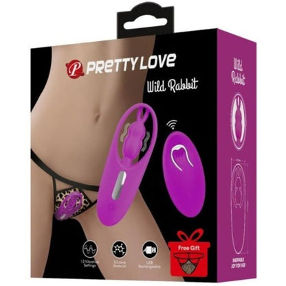 Close-up do PRETTY LOVE Vibrador Rabbit Clitoriano com Controlo Remoto Lilac, destacando seu design ergonómico em silicone e o controlo remoto sem fios.