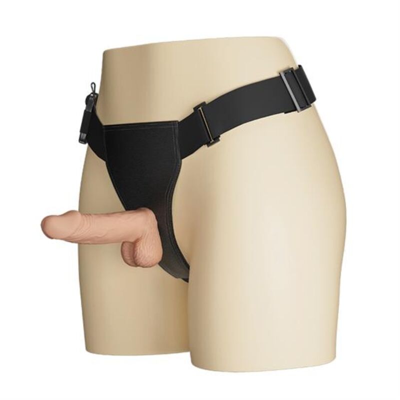 Arnês Strap-On BAILE com dildo realista de 19.4 CM e alças ajustáveis, em cor natural.