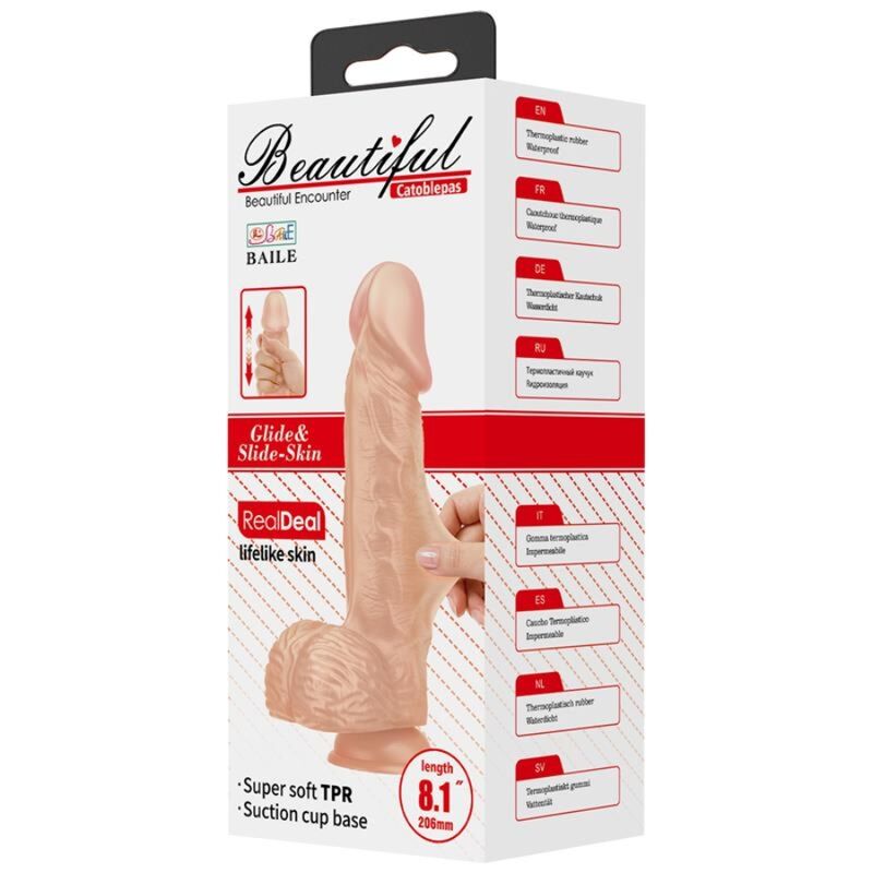 BAILE Dildo Realista Catoblepas Flexível 20.6cm, cor natural, com ventosa para fixação
