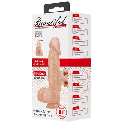BAILE Dildo Realista Catoblepas Flexível 20.6cm, cor natural, com ventosa para fixação