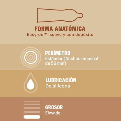 Detalhe das Camisinhas DUREX Real Feel Sem Látex, destacando a textura suave e a embalagem com 12 unidades.