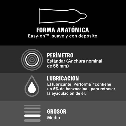 Embalagem de DUREX Preservativos Retardantes com Benzocaína 12 UNIDADES, mostrando o design da marca e a quantidade.