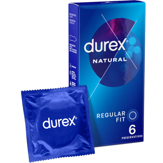Embalagem de DUREX Preservativos Clássicos Natural Látex 6 Unidades, destacando a marca e as características do produto.