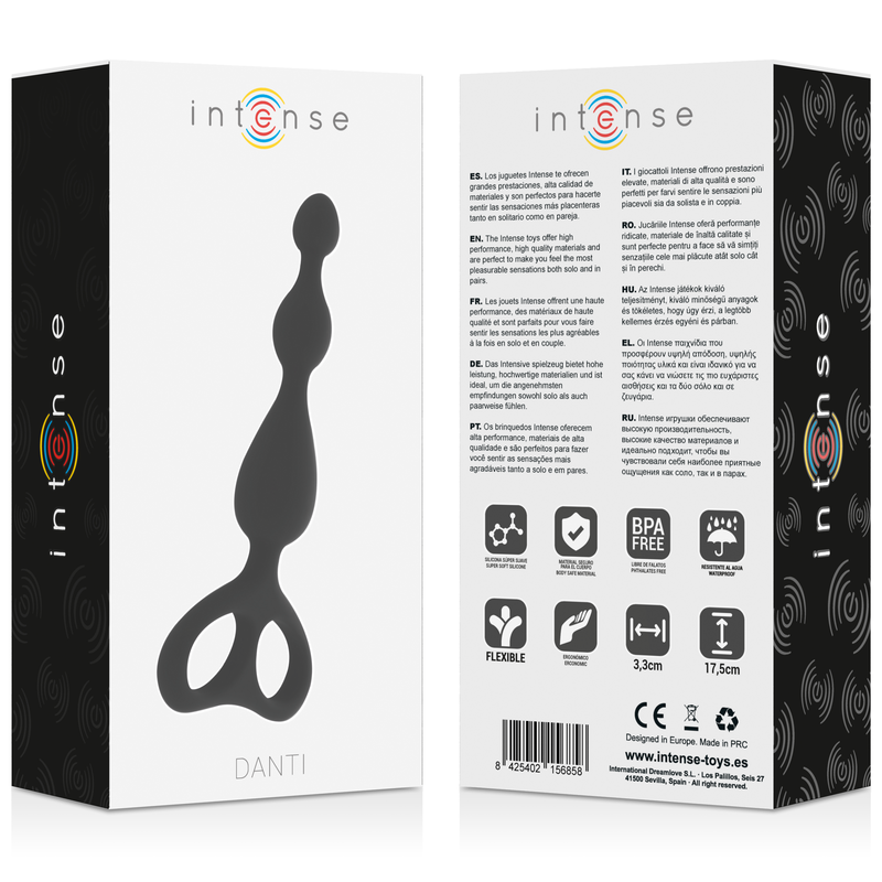 Close-up do Dilatador Anal INTENSE Danti Preto, mostrando seu material de silicone suave e design ergonómico.