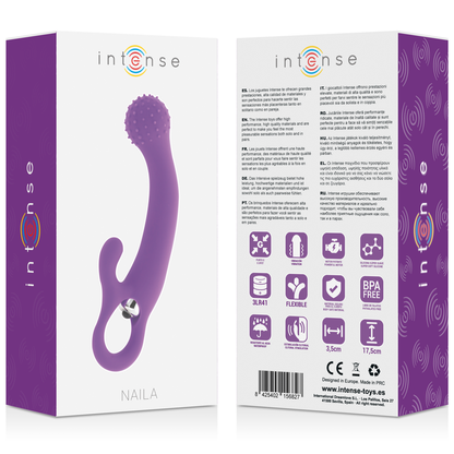 Vibrador Intense Naila de silicone roxo para estimulação do Ponto G e Clítoris, mostrando a sua forma ergonómica e textura macia.